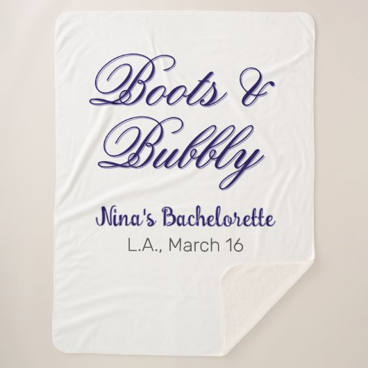 Junggesellinnen-Abschiedsparty-Name Boots & Bubble Sherpadecke (Vorderseite)