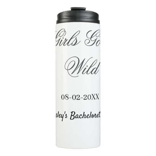 Junggesellinnen-Abschiedsparty Name Datum Braut Thermosbecher (Vorderseite)