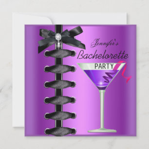 Junggesellinnen-Abschiedsparty Schwarz Lila Cockta Einladung