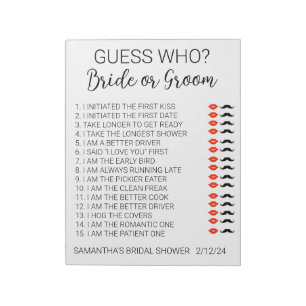 Junggesellinnen-Abschiedsspiel Rate wer Notizblock