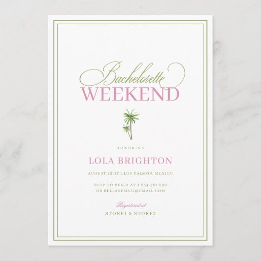 Junggesellinnen-Abschiedswocheend-Programm am Palm Einladung (Vorderseite)