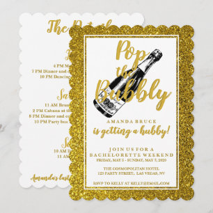 Junggesellinnen-Wochenend-Itinerary Gold Glitter Einladung