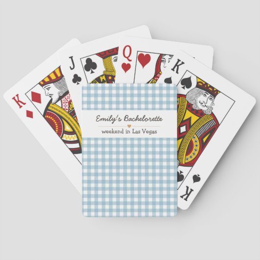 Junggesellinnenabschied Blau Gingham-Muster Spielkarten (Rückseite)