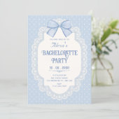 Junggesellinnenabschied Blue bow choquette Einladung (Stehend Vorderseite)