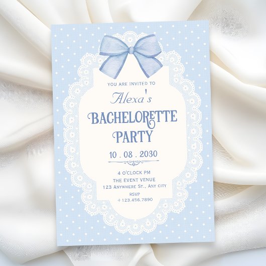 Junggesellinnenabschied Blue bow choquette Einladung