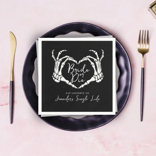 Junggesellinnenabschied 'Bride or Die Skeleton Hea Serviette