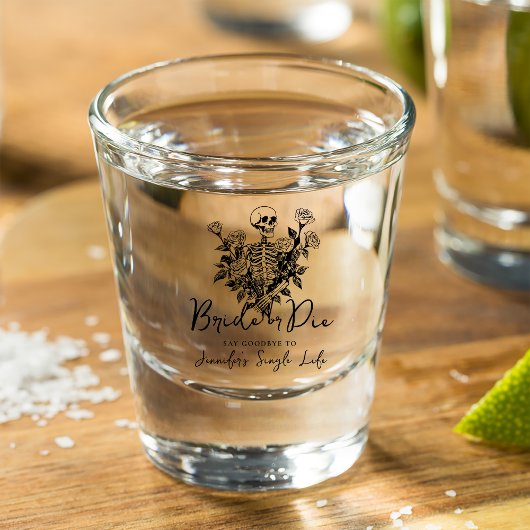 Junggesellinnenabschied Bride or Die Skeleton Rose Schnapsglas