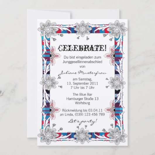 Junggesellinnenabschied Deutsche Version Einladung (Vorderseite)