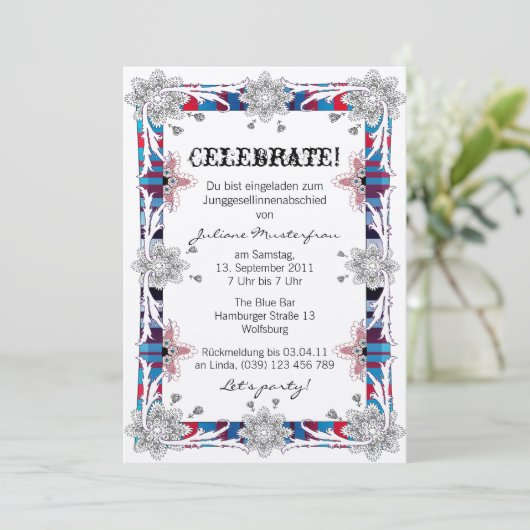Junggesellinnenabschied Deutsche Version Einladung (Stehend Vorderseite)