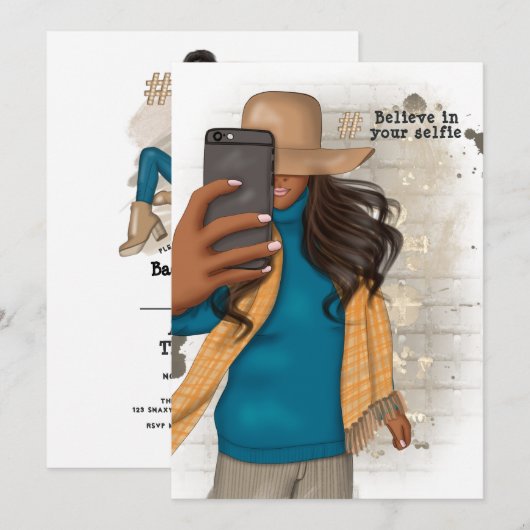 Junggesellinnenabschied-Einladung zum Selfie Einladung (Vorne/Hinten)