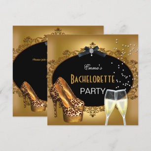 Junggesellinnenabschied Gold Leopard Schwarz Schuh Einladung