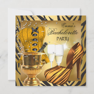 Junggesellinnenabschied Gold Schwarz Korsett Schuh Einladung