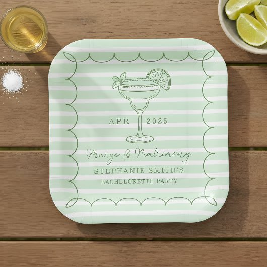 Junggesellinnenabschied 'Grüne Margs und Hochzeit' Pappteller