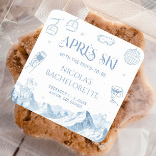 Junggesellinnenabschied im Winter nach dem Skifahr Quadratischer Aufkleber