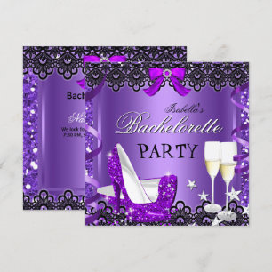 Junggesellinnenabschied Lila High Heel Champagner Einladung