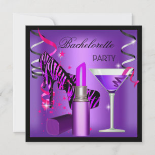 Junggesellinnenabschied Lila Rosa Zebra Lippenstif Einladung