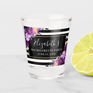 Junggesellinnenabschied Lila Violett Blumen Streif Schnapsglas