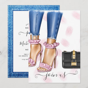Junggesellinnenabschied mit Denim und rosa Blumen Einladung