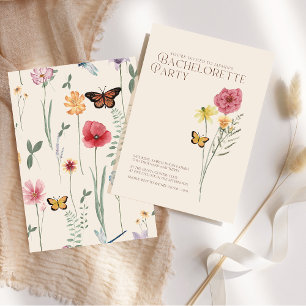 Junggesellinnenabschied mit rosa-gelben Wildblumen Einladung