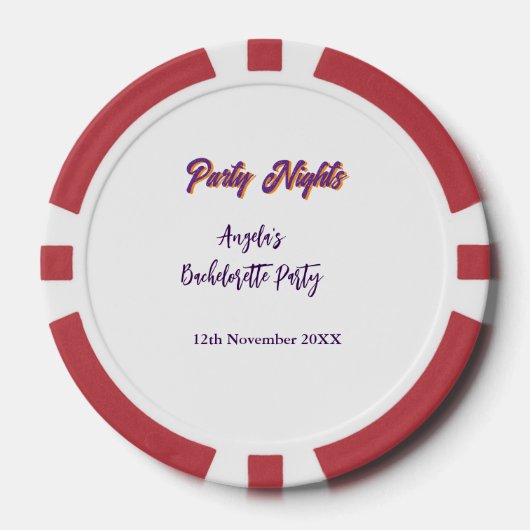 Junggesellinnenabschied Party Nächte Name Datum li Pokerchips (Vorderseite)