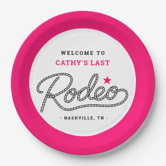 Junggesellinnenabschied Pink Her Last Rodeo Pappteller (Vorderseite)