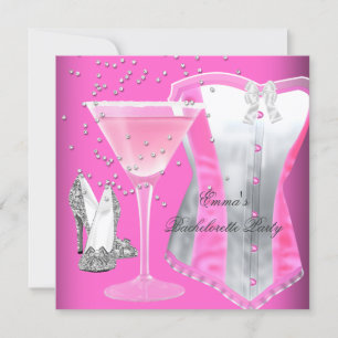 Junggesellinnenabschied Pink Silber Margarita Einladung