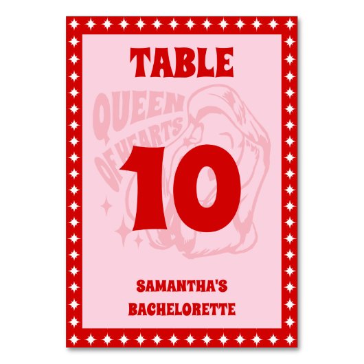 Junggesellinnenabschied Queen of Hearts Tischnummer (Vorderseite)