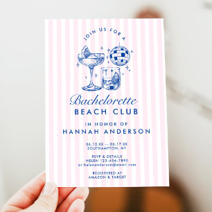 Junggesellinnenabschied Retro Disco Cocktail Blau  Einladung