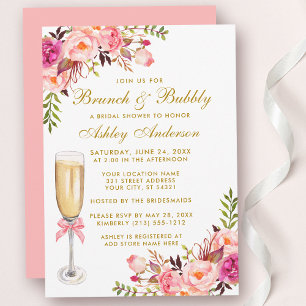 Junggesellinnenabschied Rosa Floral Brunch Bubbly  Einladung