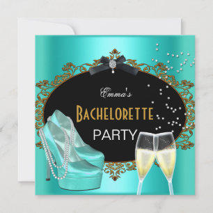 Junggesellinnenabschied Teal Blau Gold Schwarz Sch Einladung