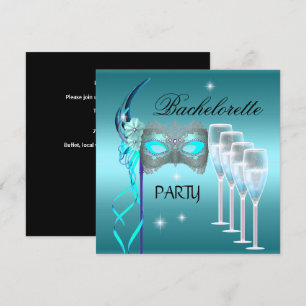 Junggesellinnenabschied Teal Blau Maske Champagner Einladung