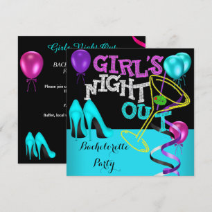 Junggesellinnenabschied Teal Pink Schwarz Lila Hig Einladung