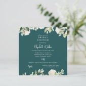 Junggesellinnenabschied Teal Weiß Hydrangea Quadra Einladung (Stehend Vorderseite)