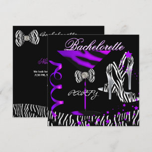 Junggesellinnenabschied Zebra Lila Cocktail Einladung