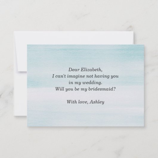 Junggesellinnenabschiede. Blaue Aquarellfarbe Einladung (Rückseite)