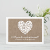 Junggesellinnenabschiede? Burlap-Herzkarte Einladung (Stehend Vorderseite)