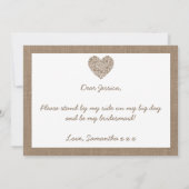 Junggesellinnenabschiede? Burlap-Herzkarte Einladung (Rückseite)