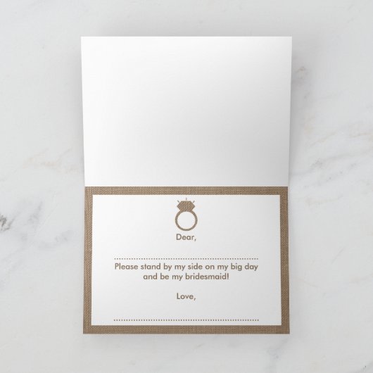 Junggesellinnenabschiede? Burlap Ring Card Einladung (Innenseite)