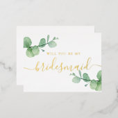 Junggesellinnenabschiede. Eukalyptus in Edelgold Folie Einladungspostkarte (Vorderseite/Rückseite)