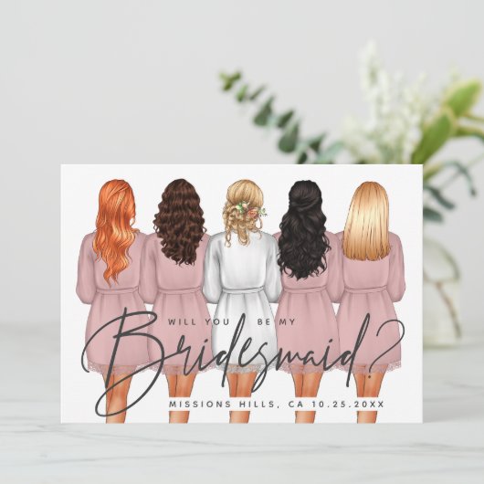 Junggesellinnenabschiede? Mädchen in Robes V2 Invi Einladung (Stehend Vorderseite)