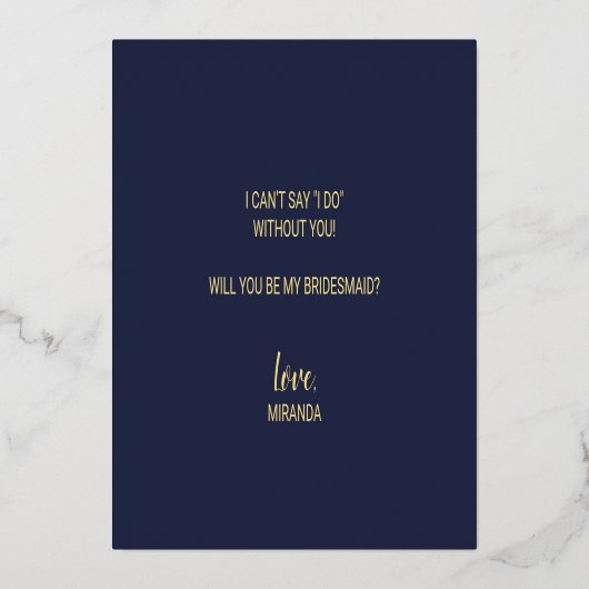 Junggesellinnenabschiede? Marine und Gold Folieneinladung (Rückseite)