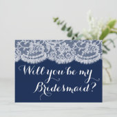 Junggesellinnenabschiede? Navy Blue & White Lace Einladung (Stehend Vorderseite)