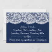 Junggesellinnenabschiede? Navy Blue & White Lace Einladung (Rückseite)