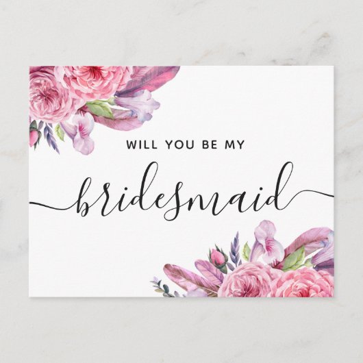 Junggesellinnenabschiede. Rosa-Boho-Blumenschrift Einladungspostkarte (Vorderseite)