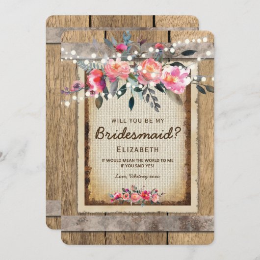 Junggesellinnenabschiede? | Rustikale Landflora Einladung (Vorne/Hinten)