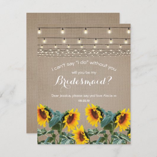 Junggesellinnenabschiede | Rustikale Sonnenblume Einladung (Vorne/Hinten)