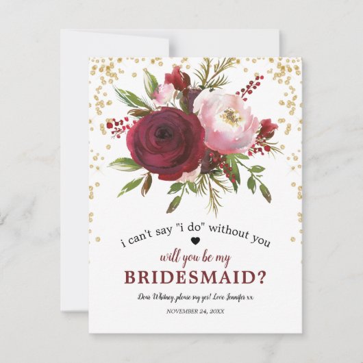 Junggesellinnenabschiede | Rustikales Burgund Blus Einladung (Vorderseite)