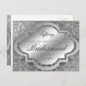 Junggesellinnenabschiede? Silver Damask Einladungspostkarte (Vorne/Hinten)