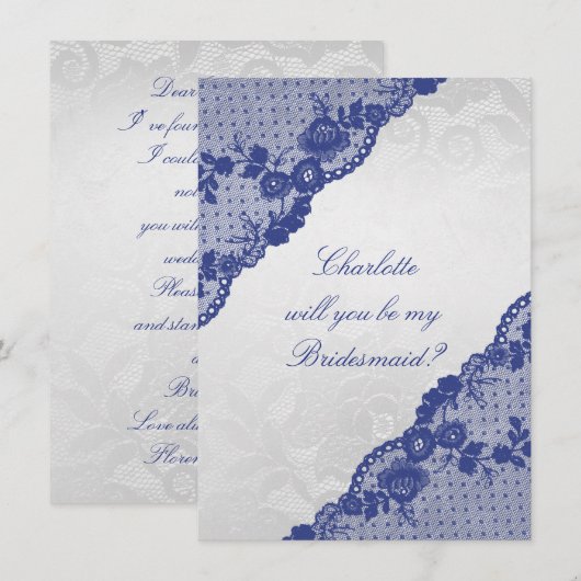 Junggesellinnenabschiede? Silver Navy Blue Lace Einladung (Vorne/Hinten)