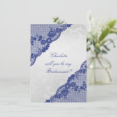 Junggesellinnenabschiede? Silver Navy Blue Lace Einladung (Stehend Vorderseite)